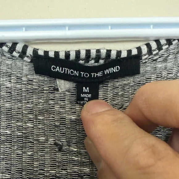 Caution to the Wind Black White Striped Jumpsuit M Smocked Waist V-Neck Wide Leg - Picture 4 of 6